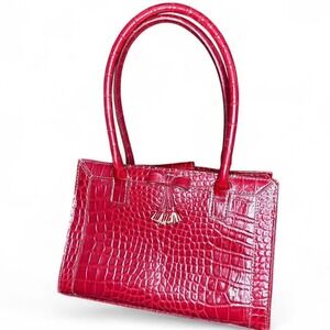 Liz Clairborne red faux crocodile leather shoulder bag with bow detail